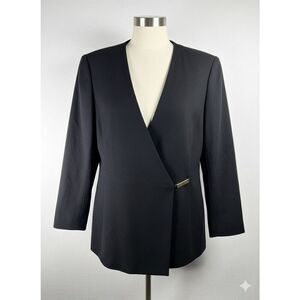 Liz Claiborne 100% Wool Black Wrap Blazer Jacket Women’s 12  Quiet Luxury